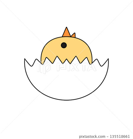 A cartoon chicken is sitting in an egg 135518661