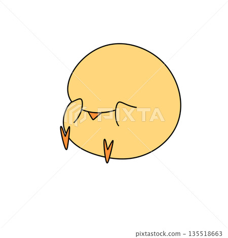 A cartoon chicken is sitting on its back legs and looking down A cartoon chicken is sitting on its back legs and looking down 135518663