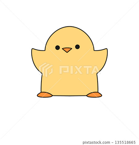A cute yellow chicken with orange feet is standing on a white background A cute yellow chicken with orange feet is standing on a white background 135518665