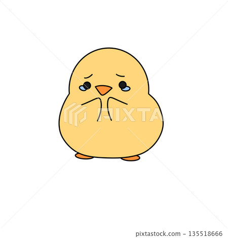 A sad looking yellow chicken with its head down 135518666