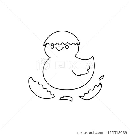 A baby chick is sitting on an eggshell 135518689