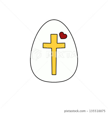 A cross is drawn on an egg with a heart in the middle A cross is drawn on an egg with a heart in the middle 135518875