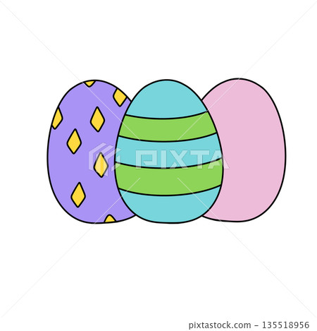 Three eggs with different colors and patterns Three eggs with different colors and patterns 135518956
