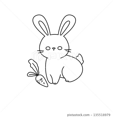 A rabbit is sitting on a carrot 135518979