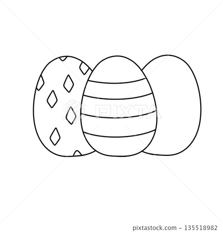 Three eggs are drawn in a line, with the middle egg having a striped pattern Three eggs are drawn in a line, with the middle egg having a striped pattern 135518982