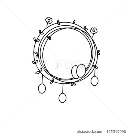 A white circle with flowers and eggs in it A white circle with flowers and eggs in it 135519098