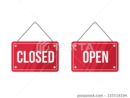 Open and Closed door sign or board. Vector illustration. stock illustration Open and Closed door sign or board. Vector illustration. stock illustration 135519194