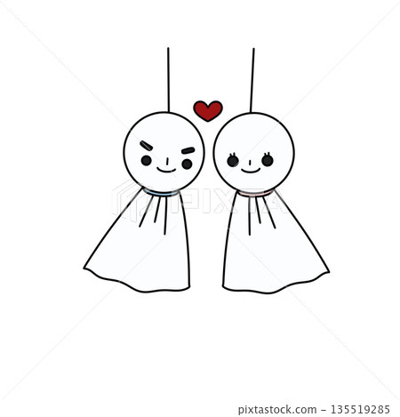 Two cartoon characters are holding hands and smiling 135519285
