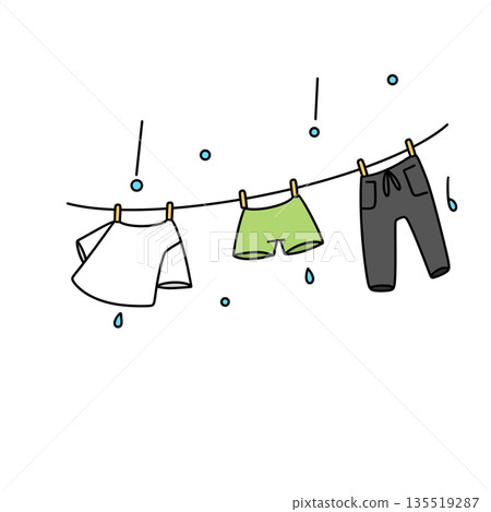 A cartoon drawing of clothes hanging on a clothesline A cartoon drawing of clothes hanging on a clothesline 135519287