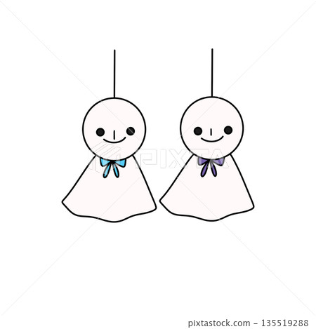 Two white dolls with blue bows on their necks Two white dolls with blue bows on their necks 135519288