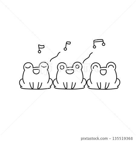 Three frogs are sitting in a row and singing 135519368