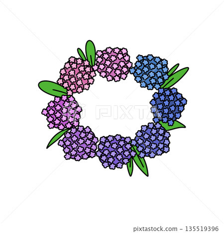 A flower wreath with purple and blue flowers 135519396