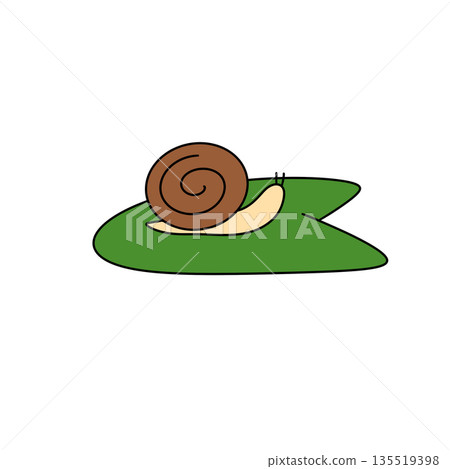 A cartoon snail is on a green leaf A cartoon snail is on a green leaf 135519398