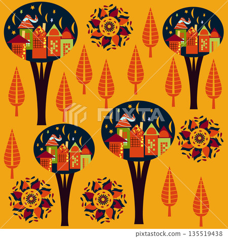 Beautiful odd fantasy trees seamless pattern. Beautiful odd fantasy trees seamless pattern. 135519438