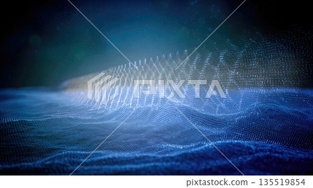Blue and Cyan Data Streams Form a Digital Landscape of Smooth Patterns and Waves 135519854