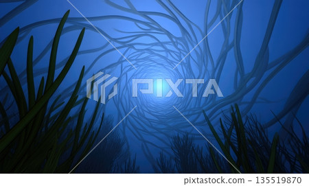 Deep Sea Minimal Environment With Abstract Shapes and Blue Colors in Underwater Scene 135519870