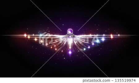 Vibrant Wings Light up the Night Sky, Sparkling Stars Against a Vivid Universe Backdrop Vibrant Wings Light up the Night Sky, Sparkling Stars Against a Vivid Universe Backdrop 135519974