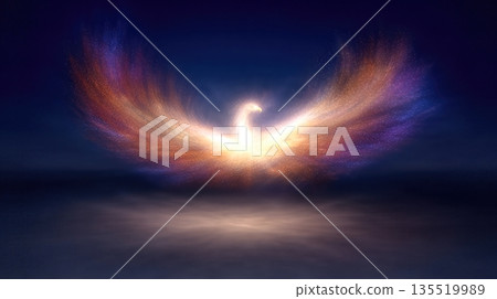 Phoenix Rising From Ashes in a Vibrant Display of Color Under a Dark Sky Phoenix Rising From Ashes in a Vibrant Display of Color Under a Dark Sky 135519989