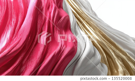 Silken Fabric in Pink, White, and Gold Colors Draped Together Silken Fabric in Pink, White, and Gold Colors Draped Together 135520008