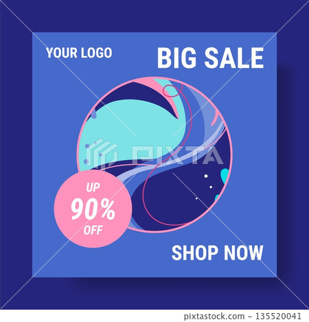 Sale banner. Shopping promotion. Marketing web square card. Discount percent. Online store. Shop special offer. Geometric shapes. Social media advertising flyer vector design template Sale banner. Shopping promotion. Marketing web square card. Discount percent. Online store. Shop special offer. Geometric shapes. Social media advertising flyer vector design template 135520041
