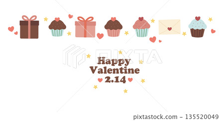 情人節背景插圖：禮物和紙杯蛋糕 135520049