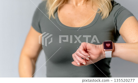 Biometric Health Monitoring With Wearable Device on Arm Showing Heart Symbol for Fitness Tracking 135520277