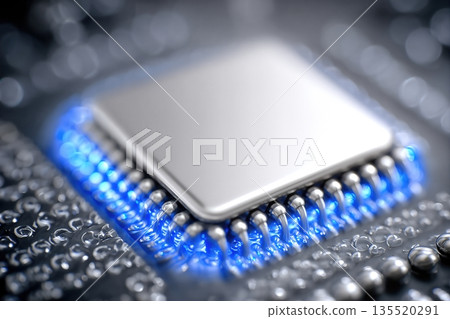 Close up of a Microchip Integrated With Organic Materials in a High Tech Setting 135520291