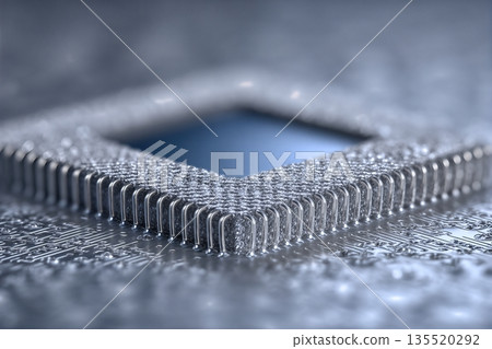 Close up View of Advanced Microchip Integrated With Organic Material 135520292