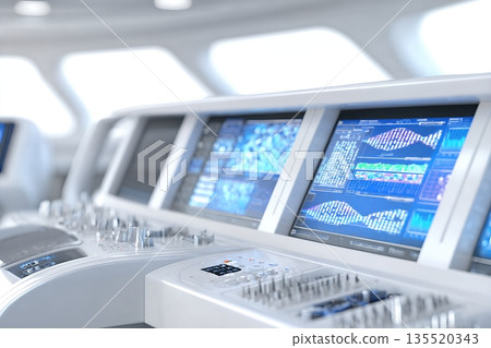 Futuristic Workstation With Digital Panels Designed for Advanced Tasks in Sterile Environment Futuristic Workstation With Digital Panels Designed for Advanced Tasks in Sterile Environment 135520343