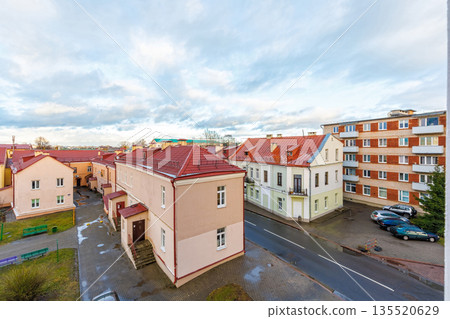 Top view of historic old town street and rooftops in Grodno Top view of historic old town street and rooftops in Grodno 135520629