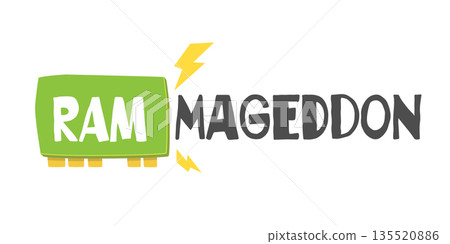 Memory shortage and chip crisis. RAMmageddon or RAM-mageddon logo. RAMmageddon term was used by analysts and gamers to describe periods of extreme shortages and skyrocketing prices for RAM and VRAM. 135520886