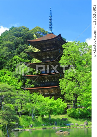 【山口縣】晴天裡的琉璃光寺五重塔和塔影池 【山口縣】晴天裡的琉璃光寺五重塔和塔影池 135520902