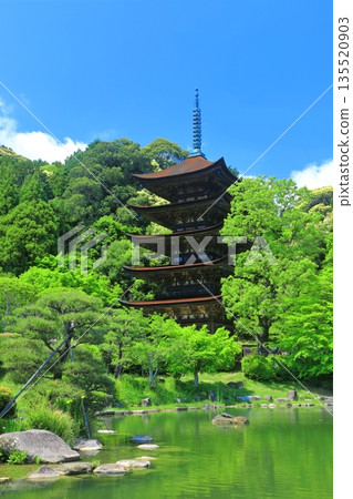 【山口縣】晴天裡的琉璃光寺五重塔和塔影池 135520903