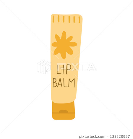 Cute cosmetic tube graphic representing daily lip treatment, perfect for beauty routine articles, skincare branding mockups, and minimalist product design use 135520937