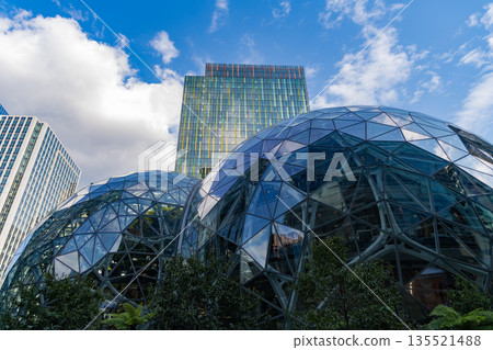 The Spheres glass architecture futuristic modern building of Amazon Corporate Headquarters having spherical shape structure The Spheres glass architecture futuristic modern building of Amazon Corporate Headquarters having spherical shape structure 135521488