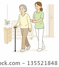 復健插圖：老年人在家練習步行 135521848