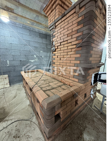 Construction of a heating stove with a sleeping bench. Construction of a heating stove with a sleeping bench. 135521894