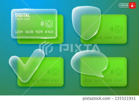 Set Of Digital Credit Card With Transparent Glass Icons Set Of Digital Credit Card With Transparent Glass Icons 135521931