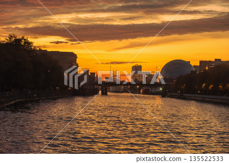Pregolya River in Kaliningrad at sunset. Russia 135522533