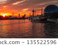 Pregolya River and ships in Kaliningrad at sunset. Russia 135522596