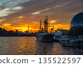Pregolya River and ships in Kaliningrad at sunset. Russia 135522597