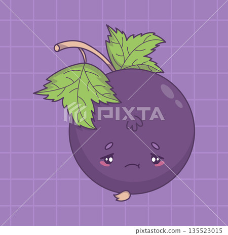 Sad Kawaii Blackcurrant. Emotion Unhappy Currant Berry Cartoon Character. Vector illustration Sad Kawaii Blackcurrant. Emotion Unhappy Currant Berry Cartoon Character. Vector illustration 135523015