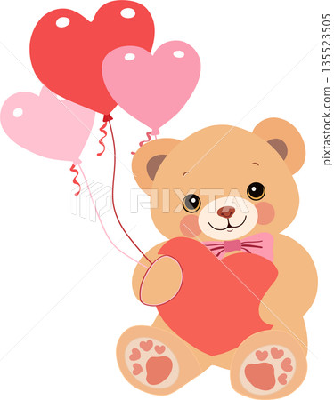 valentines day teddybear with heart balloons romantic gift cartoon vector design 135523505