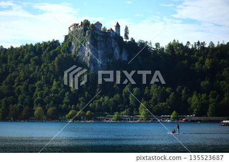 Scenic View of Lake Bled with Church on Bled Island, Slovenia 135523687