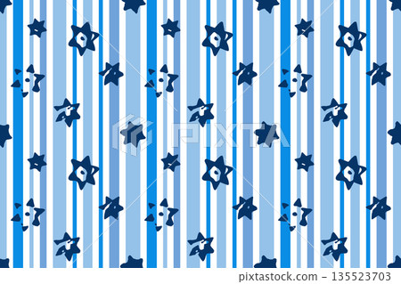 Star ink stamp, stripe seamless pattern. Star grunge textured silhouette, backdrop in blue tones colour palette vertical line. White background. Vector illustration Star ink stamp, stripe seamless pattern. Star grunge textured silhouette, backdrop in blue tones colour palette vertical line. White background. Vector illustration 135523703