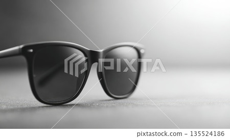 Modern Black Sunglasses on Light Background, Clean Product Presentation Modern Black Sunglasses on Light Background, Clean Product Presentation 135524186
