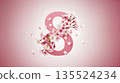 Pink number eight with cherry blossoms arranged around it for spring celebration and floral decoration in bright background 135524234