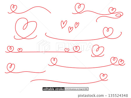 心型線條裝飾套裝(可編輯描邊) 心型線條裝飾套裝(可編輯描邊) 135524348