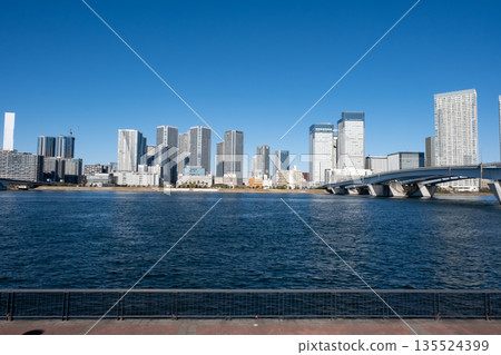 Harumi Bridge and high-rise apartment buildings in Toyosu, Tokyo Bay Area Harumi Bridge and high-rise apartment buildings in Toyosu, Tokyo Bay Area 135524399
