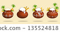 Four Decorated Pongal Clay Pots with Overflowing Rice, Traditional Festival Illustration 135524818